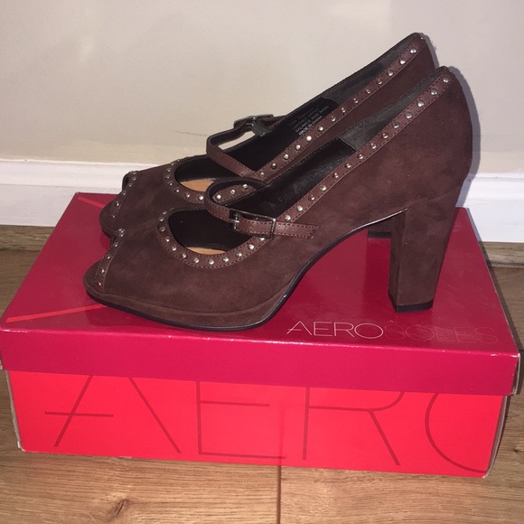 BRAND NEW! Brown peep toe 2 inch strapped heel - Picture 2 of 6